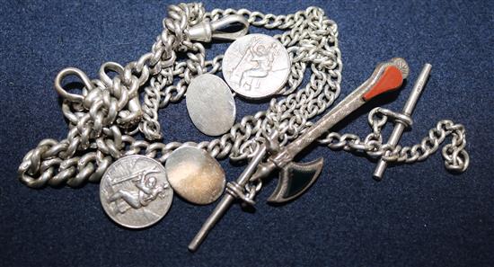 A Chinese silver opium pipe, a gate-link bracelet and sundry chains, etc.